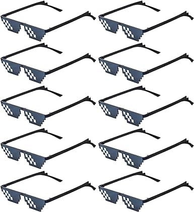 DERAYEE 10PC Schwarze Thug Life Sonnenbrillen,8 Bit Pixel Mosaik Brille Gamer Thuglife Gläser für Männer Frauen Kinder Foto Requisiten Party Favors Glas Requisiten Unisex Sonnenbrille Spielzeug