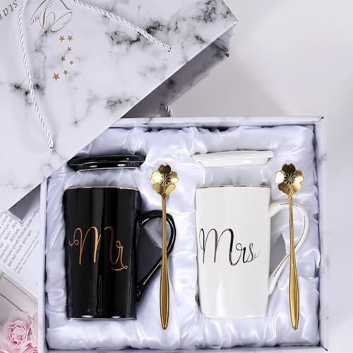 Disoza Mr und Mrs Tassen Geschenk 2 St. Valentinstag Tassen Hochzeit für Brautpaar Kaffeetassen als Hochzeitsgeschenk Jahrestagsgeschenk Verlobungsgeschenk Schwarze & Weiße Tassen Weihnachtsgeschenke