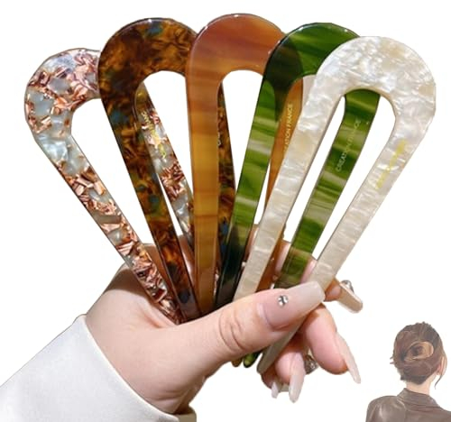 Lot de 5 épingles à cheveux françaises en forme de U avec deux broches, bâton à cheveux vintage, 2 broches pour chignon