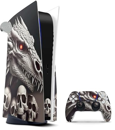 Skins4u Skin für PS5 Design Vinyl Skins Aufkleber Faceplate Sticker kompatibel mit PlayStation 5 Folie Gaming Case PS5 Cover Konsole Controller (Dragon Skull, Disk Edition)