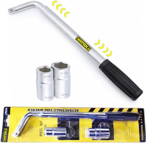 VIATOOLS Llave de llanta extendida universal de 20 pulgadas, llave de neumático de 4 vías, llaves estándar de 17 mm, 19 mm, 21 mm, 23 mm para llave de rueda cruzada