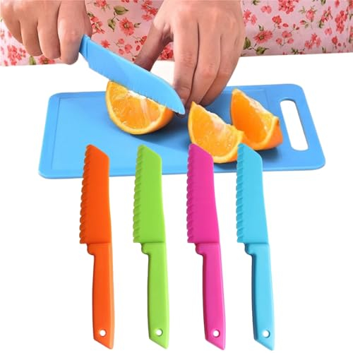 ZLXFT Cuchillos Cocina,4 Cuchillos para Niños,Juego Cuchillos Cocina de Aprendizaje para Niños,Juego de Cuchillos de Plástico,Juego de Cocina Seguro para Niños,para frutas,verduras,pasteles y pan