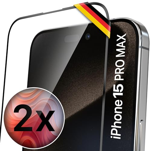 UTECTION Neue Perfekte Passform > 2X Full Screen Schutzglas für iPhone 15 PRO MAX | Deutscher Anbieter & Support | Kinderleichte Anbringung, ultimative Glashärte für Langzeitschutz, 2 Stück