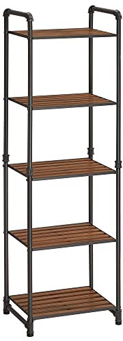 VASAGLE Bathroom Shelves, 5-Tier Storage Rack, Plant Flower Stand with Adjustable Shelves, Industrial, for Living Room, Balcony, Kitchen, Rustic Brown and Ink Black BSC25BXV2