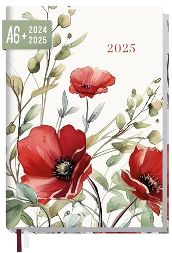 Häfft® Chäff-Timer Mini Taschenkalender 2024/2025 A6+ Wild Poppy Terminplaner klein mit 1 Woche auf 2 Seiten, Wochenplaner, Organizer - nachhaltig & klimafreundlich