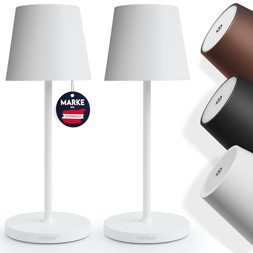 charlique® LED Tischlampe kabellos mini (Doppelpack) - Dinner Light weiss 28 cm - Akku Tischleuchte mit USB, aufladbar, warmes Licht, indoor & outdoor geeignet