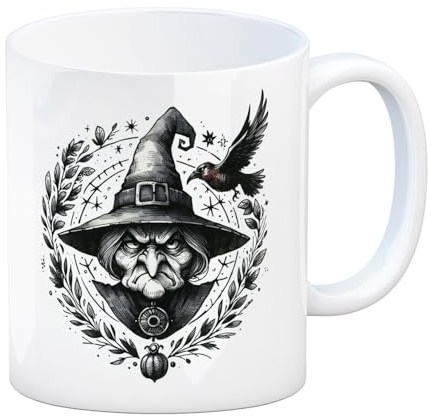 Hexe mit einem Raben Kaffeebecher Halloween Tasse Unzufrieden Missgestimmt Der übellaunige Witch-Becher vertreibt schlechte Laune böse Gedanken