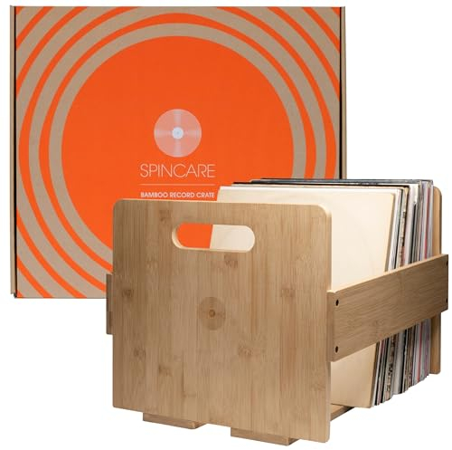 SPINCARE Vinyl Record Storage Crate Premium Bamboo Wooden Storage Display Box For 12 LP Albums | Holds Up To 80 LPs | For Single Double Gatefold Boxset Vinyl Records