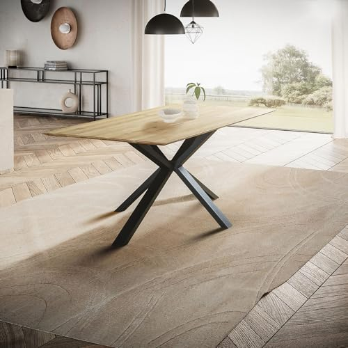 Lomadox Tisch Esstisch 160x90cm mit Schweizer Kante, Wildeiche massiv geölt, Metallfußgestell