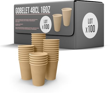 SPARKLERS CLUB Lot de 100 Gobelets 48cl /16oz Jetables en Carton Kraft 100% Biodégradable - Gobelet à café en papier 480ml Thé et les Boissons Rafraîchissantes. Gobelets Boissons chaudes et froides