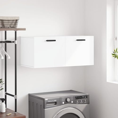 Homgoday Armario de Pared, Estante Flotante Almacenaje Salón Sala de Estar Baño Cocina Hogar Muebles Decoración Almacenamiento, Armario Colgante Auxiliar Madera de ingeniería Blanco 80x36,5x35 cm