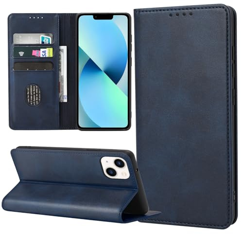 ZYIMOU Handyhülle für iPhone 13 Mini Hülle, Leder Schutzhülle Standfunktion Kartenfach Wallet Klapphülle iPhone 13 Mini Flip Case Cover, Blau