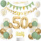 50th Birthday Decorations,Sage Green Gold White 50th Birthday Banners Balloons Cake Topper Sash Bunting Flags Number Helium Balloons for Men Women 50th Party Decor
