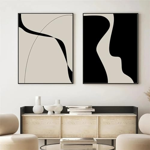 Herfair 2er Poster Set Moderne Wandbilder Abstrakt Schwarz Weiß Bilder Leinwand Kunst Stilvolle Poster Wanddeko für Wohnzimmer Schlafzimmer,ohne Bilderrahmen (50x70cm)