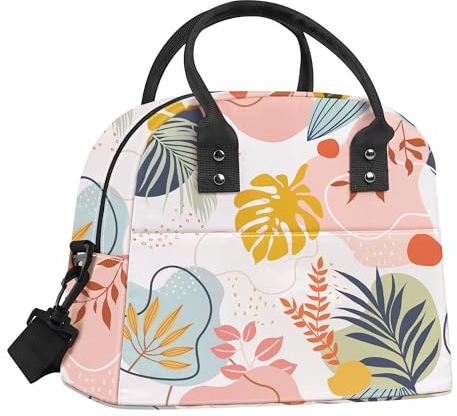 Clastyle Borsa Termica Porta Pranzo Donna Grande Impianto Borsa Frigo Piccola Foglie Pranzo Ufficio Adulto con Tracolla,Fiore Boho