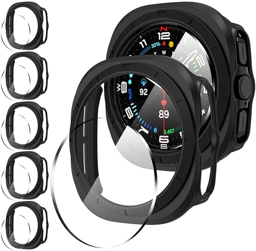 Diruite Funda para Samsung Galaxy Watch Ultra 47mm(2025/2024) Carcasa | 5+5 Pcs Casa Calada Duro PC,Cristal Templado 9H HD,Resistentes Arañazos,Alta Sensibilidad,Ultra-delgado,Negro,Ultra 47mm