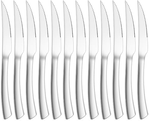 Joyfair Steakmesser Set, 12 Stück Edelstahl Steakbesteck Messerset mit Wellenschliff, 23cm Hochwertig Pizzamesser Tafelmesser für Haus/Restaurant/Hotel, Hochglanzpoliert & Spülmaschinenfest
