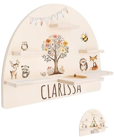 Bärenfreunde® - Personalisiertes Tonie Regal für Kinderzimmer - Magnetisches Toniebox Regal für Toniebox & Figuren mit abgerundeten Ecken & Kanten (Blumenbaum Tiere)