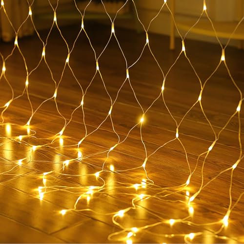 Mineup Lichternetz Außen, 3x2m 200 LED Lichterkette Außen Netz, LED Lichternetz, Lichterkette Netz, Timer 8 Modi, Wasserdichtes Lichternetz für Gärten, Weihnachtsbeleuchtung außen, Halloween,Warmweiss