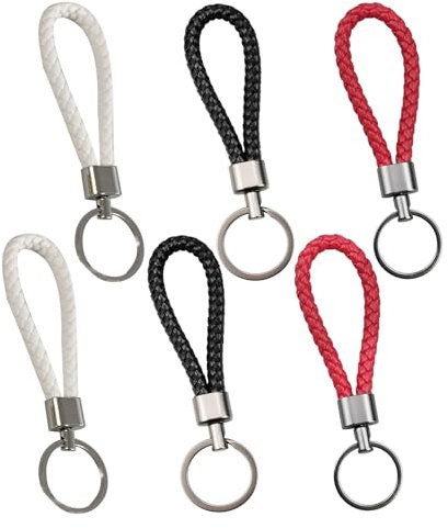 RobLuX 6 Stück Schlüsselanhänger Lederband Geflochtenes Auto Schlüsselanhänger Unisex Key Chains Schlüsselring für Autos und Motorräder(Schwarz Weiß Rot)