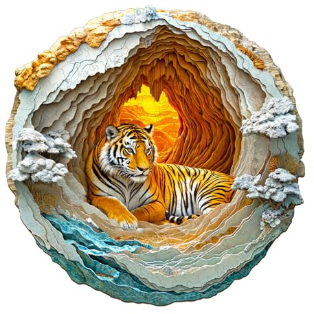 Blumuze Holzpuzzle Erwachsene, 3D Tiger Holz Puzzle, Holzpuzzle Einzigartige Tierform Puzzleteile,Puzzle Holz Erwachsene mit Geschenkbox aus Holz 100 Stück(S-21.5 * 21.5cm)