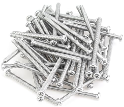 55 Pieces M4 x 50mm Machine Screws, Thread Pitch 0.7mm, Sutemribor M4 Phillips Pan Head Machine Screws, 304 Stainless Steel, Fully Threaded, Silver