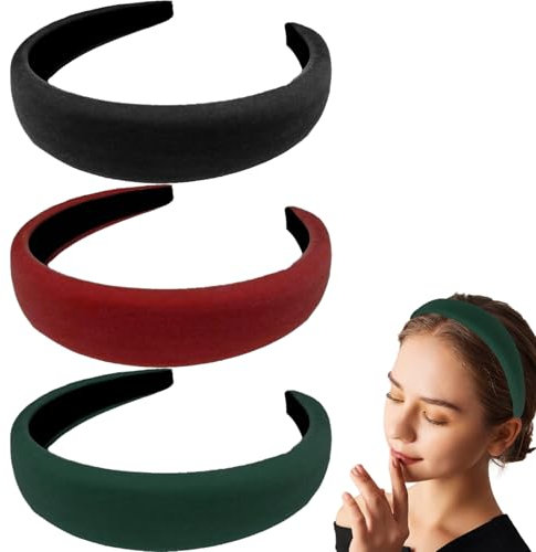 Haarreifen Damen,3 Stück Samt Haarreif,Samt Grün Rot Schwarz,Haarband Velvet für Gepolsterte,Hair Headband set Vintage,Band Haarbänder Haarreife,Modisches Hairband Modische,Mädchen
