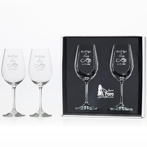 JOYERIA EL FARO | Copas de vino personalizadas | Aniversarios, cumpleaños y celebraciones | Estuche premium incluido | Brinda y celebra el amor