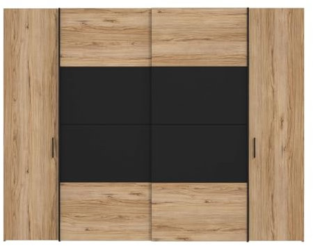Dreh-/Schwebetürenschrank >DALATE< Der Kleiderschrank DALATE in Catania Eiche/Schwarz (270,3x210x61,2 cm) bietet modernes Design mit 4 Türen, 2 Schiebetüren, 2 Kleiderstangen und viel Stauraum.
