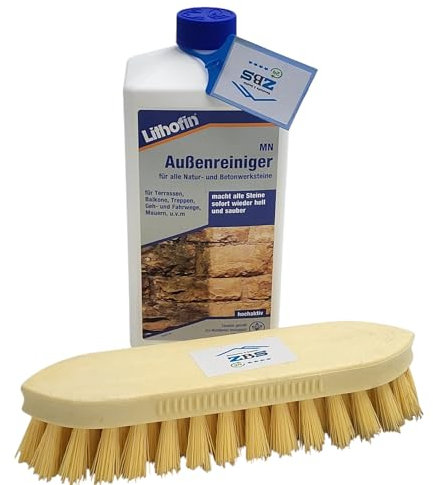 zbs24 Lithofin MN Außenreiniger 5 Liter mit Reinigungsbürste - hochwirksamer Steinreiniger für Beton-u. Natursteinen im Aussenbereich