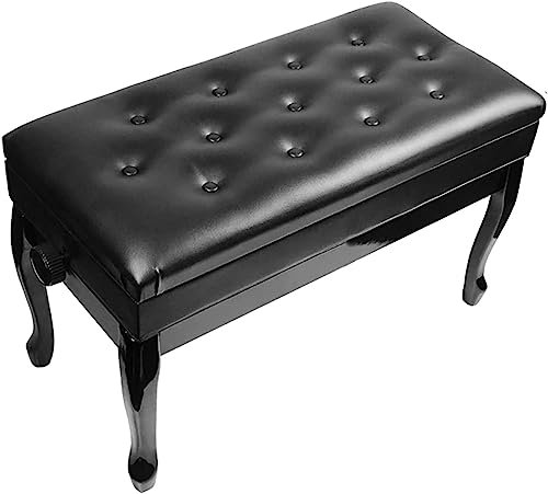 BXSUKEYOU Klavierhocker, Frisiertischhocker, höhenverstellbare Klavierbank mit Notenfach, Duett-Klavierhocker, geeignet für Musikübungen, Unterrichtshöhe: 48–58 cm (Farbe: Schwarz, Größe: B)