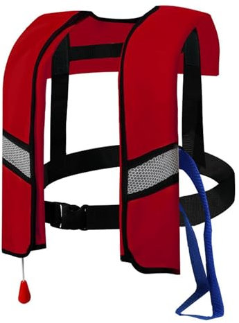 Vollautomatische Rettungsweste für den Außenbereich mit Reflektorstreifen, Rettungswesten mit automatischer Aufblasfunktion und Reflektorstreifen, Schwimmweste (Rot)