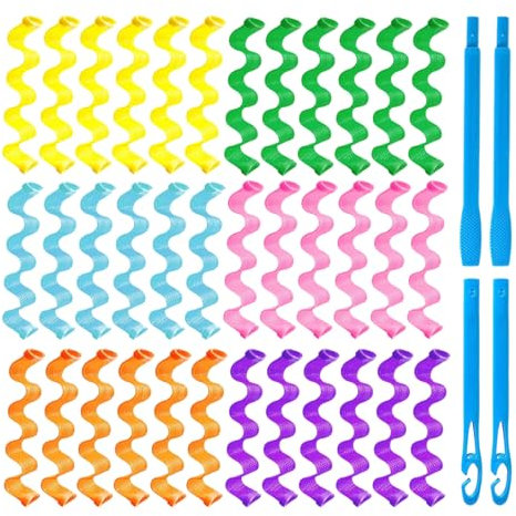 36 Stück Magic Lockenwickler Spiral Locken Styling Kit Ohne Hitze Lockenwickler Wellen Stile Gemischte Farbe Spiral lockenband mit 2 Stück Styling Haken für Alle Haarlängen, 30cm