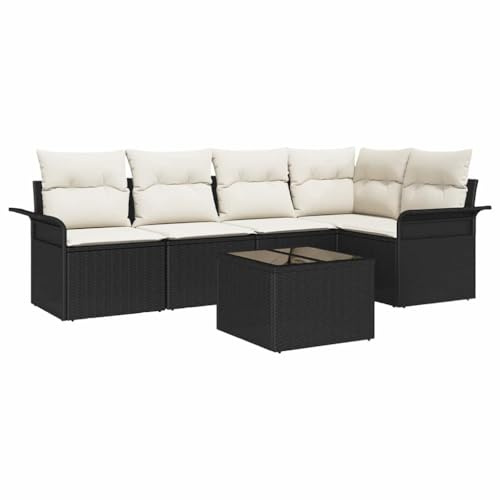 vidaXL 5-teiliges Garten-Ecksofa-Set mit Kissen in Schwarz und Creme aus Poly Rattan – wetterfestes Outdoor-Sitzmodul für die Terrasse