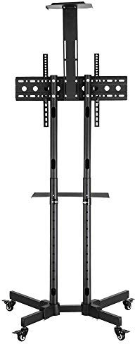 Mobile TV Stand for 32-70 Inch LCD LED Flat/Curved Screen TVs, Tilt Rolling TV Cart Holds up to 132Lbs, Portable TV Stand with Media Shelf, Rolling TV Floor Stand Max VESA 400x600mm