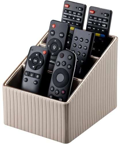 KINGFOM Fernbedienung Halterung Mit 3 Taschen, Fernbedienungshalter, Fernbedienung Aufbewahrung für TV, DVD,4K Stick, PU-Leder Schreibtisch Organizer, Stiftehalter für Büro/Zuhause (Beige)