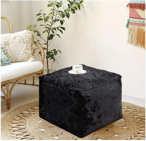 Crushed Velvet Bean Bags – Super Soft & Stylish Pouffes, Ottomans and Foot Rests for Any Room (Black)