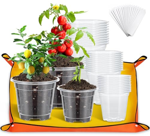 ZQEJEFD 30 Pièces Pots Orchidées Clairs avec Tapis de Rempotage, 9cm 10.5cm 12.5cm Pot de Fleurs en Plastique avec Trou de Drainage, Godets pour Semis Pot Transparent avec 30 Étiquettes De Plantes