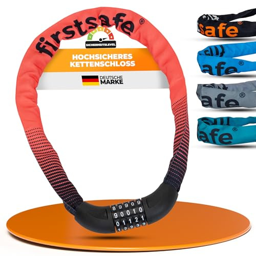 firstsafe® Fahrradschloss Kettenschloss 100 cm mit 5-stelligem Zahlencode – Hochsicheres Zahlenschloss für Fahrrad, Kinderfahrrad & E-Scooter | Schloss mit Code & hoher Sicherheit (Rot)