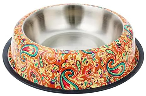 HAPPET Bol au design artistique orange 30 cm / 1,5 l – Bol métallique en acier inoxydable avec motif coloré, caoutchouc antidérapant et forme stable – Pour l'alimentation et l'eau