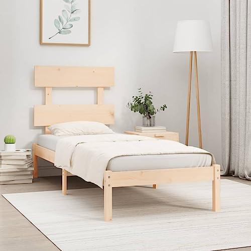 Runheo Massivholzbett 90x190 cm Kiefernholz, Robustes Bettgestell mit Kopfteil, Einzelbett für Schlafzimmer, Zeitloses Design, Naturbelassenes Holzbett
