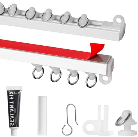 Quixenta Self Adhesive Curtain Track No Drill Ceiling Curtain Rail 3M | Ceiling curtain track with smooth rollers for windows, doors, wardrobes and flexible room divider solutions