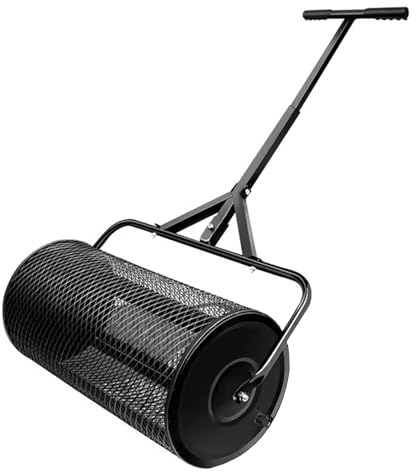 Rasenstreuer Kompoststreuer Streuwagen Streuwalze mit Korb Schwarz 68cm
