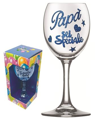 Calice in vetro H.17 cm per la festa del papà, regalo decorativo per festeggiare il papà, bicchiere auguri papà con scatola regalo (papà sei speciale)