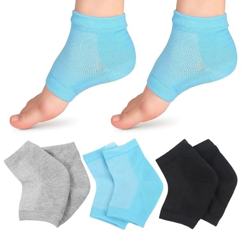 3Pair Gel Heel Sports Sock,Toeless Gel SocksSevers Disease Heel Cups Kids,Moisturizing Heel Socks for Heels Discomfort Severs Plantar Fasciitis Heels Pain