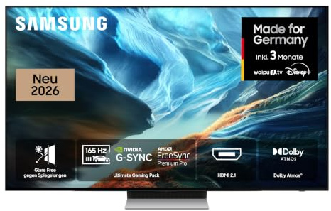 Samsung OLED S90H 4K 83 Zoll (210 cm), UHD Fernseher, Antireflexion mit Glare Free, OLED HDR+, Ultimate Gaming Pack (NVIDIA G-SYNC & AMD FreeSync Pro) mit 165Hz, HDMI 2.1, Dolby Atmos, Smart AI TV
