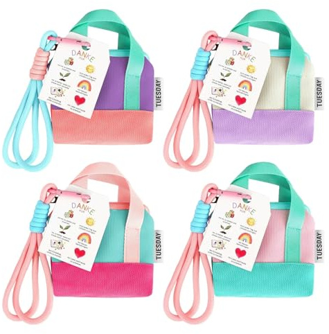 Zilaro Abschiedsgeschenk Lehrerin Erzieherin, 4Sets Mini Tragetaschen Schlüsselanhänger Mit Karte, Lehrer Geschenk, Mini Münzbeutel, Weihnachten Danke Abschied Geschenke Für Lehrerinnen, Grundschule