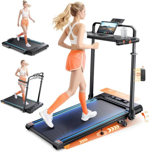 6 IN 1 Laufband für Zuhause Klappbar mit Neigung,12km/h Walking Pad mit Steigung,Klappbar Laufband für Zuhause & Büro,2-LED-Anzeige,Keine Installation