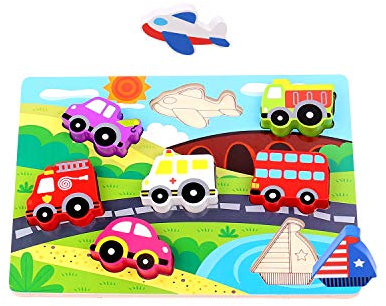 Andreu Toys 921 TKC393 EA Wooden Transport Chunky Puzzle (EXP), Multicolor, 29.5 x 21 x 1.7 cm