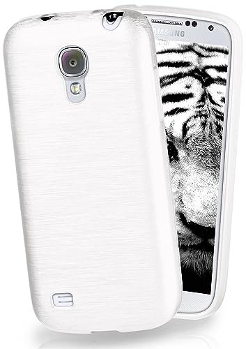 moex Stylische Brushed Aluminium-Optik & starker Grip | Ultra dünne Silikonhülle passend für Samsung Galaxy S4 Mini in Weiß